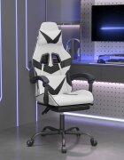 vidaXL Въртящ гейминг стол с опора за крака бяло-черен изкуствена кожа