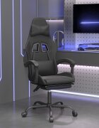 vidaXL Въртящ гейминг стол с опора за крака черен изкуствена кожа