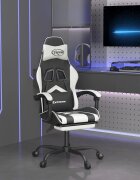 vidaXL Въртящ гейминг стол с опора за крака черно-бял изкуствена кожа