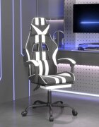 vidaXL Въртящ гейминг стол с опора за крака черно-бял изкуствена кожа
