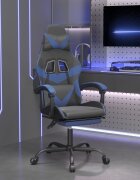 vidaXL Въртящ гейминг стол с опора за крака черно-син изкуствена кожа