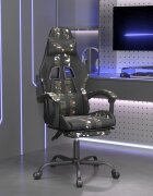 vidaXL Въртящ гейминг стол с подложка черен камуфлаж изкуствена кожа