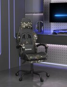 vidaXL Въртящ гейминг стол с подложка черен камуфлаж изкуствена кожа
