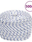 vidaXL Въже за лодка бяло 10 мм 500 м полипропилен