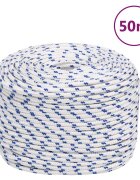 vidaXL Въже за лодка бяло 8 мм 50 м полипропилен