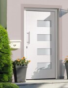 vidaXL Входна врата алуминий и PVC бяла 100x210 см