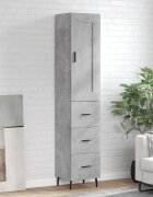 vidaXL Висок шкаф бетонно сив 345x34x180 см инженерно дърво