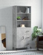 vidaXL Висок шкаф бетонно сив 695x34x180 см инженерно дърво
