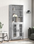 vidaXL Висок шкаф бетонно сив 695x34x180 см инженерно дърво