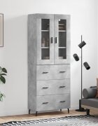 vidaXL Висок шкаф бетонно сив 695x34x180 см инженерно дърво