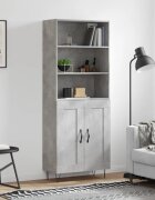 vidaXL Висок шкаф бетонно сив 695x34x180 см инженерно дърво