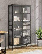 vidaXL Висок шкаф черен 85x40x180 см стъкло и стомана