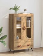 vidaXL Висок шкаф Дъб 695 x 31 x 115 см Инженерна дървесина и стъкло