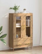 vidaXL Висок шкаф Дъб 695 x 31 x 115 см Инженерна дървесина и стъкло