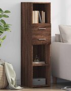 vidaXL Висок шкаф кафяв дъб 30x425x124 см инженерно дърво