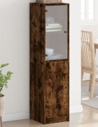 vidaXL Висок шкаф със стъклена врата опушен дъб 35x37x142 см