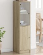vidaXL Висок шкаф със стъклена врата сонома дъб 35x37x142 см