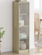 vidaXL Висок шкаф със стъклена врати сонома дъб 35x37x142 см