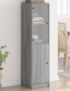 vidaXL Висок шкаф със стъклени врата сив сонома 35x37x142 см