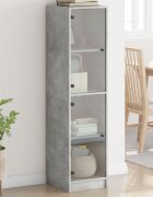 vidaXL Висок шкаф със стъклени врати бетонно сив 35x37x142 см