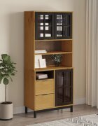 vidaXL Висок шкаф със стъклени врати FLAM 80x40x180 см бор масив
