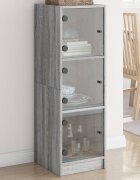 vidaXL Висок шкаф със стъклени врати сив сонома 35x37x109 см