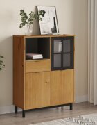 vidaXL Висок шкаф със стъклени вратички FLAM 92x40x1225 см бор масив
