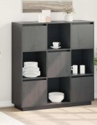 vidaXL Висок шкаф сив 1105x35x117 см борово дърво масив