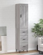 vidaXL Висок шкаф сив сонома 345x34x180 см инженерно дърво