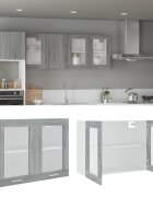 vidaXL Висящ стъклен шкаф "Lyon" сив цвят сонома 80x31x60 см инженерно дърво