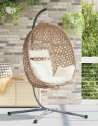 vidaXL Висящ стол яйце полиратан 104 x 100 x 191 см Светъл крем