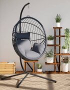 vidaXL Висящ стол яйце със стойка сив ратан и стомана