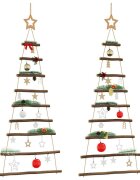 vidaXL Висящи коледни елхи със звезди на върха 2 бр. 55x120 см естествени клони
