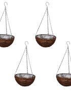 vidaXL Висящи кръгли върбови кошници с верига и пластмасов слой – 4 броя