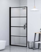 vidaXL Врата за душ 91x195 см полуматирано закалено стъкло черна