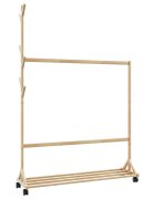 vidaXL Закачалка за дрехи с куки и колелца 100x35x157 см бамбук