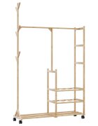 vidaXL Закачалка за дрехи с рафтове и колелца 100x38x1755 см бамбук