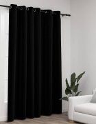 vidaXL Затъмняваща завеса с пръстени имитация лен черна 290x245 см