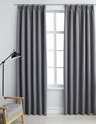 vidaXL Затъмняващи завеси с куки 2 бр сиви 140x225 см