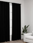 vidaXL Затъмняващи завеси с куки имитация лен 2 бр черни 140x225 см