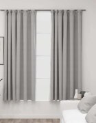 vidaXL Затъмняващи завеси с куки имитация лен 2 бр сиви 140x175 см