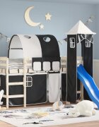 vidaXL Завеси за високо легло с тунел и кула бяло и черно
