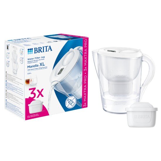 Brita Marella XL 3.5 L стартов пакет + 3 филтъра Maxtra PRO (бял)