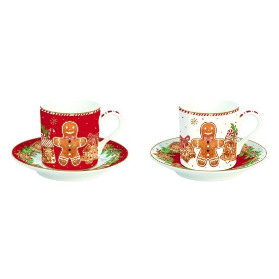 Easy Life Комплект 2 чаени чаши с чинийки порцелан 100 мл "Fancy Gingerbread"