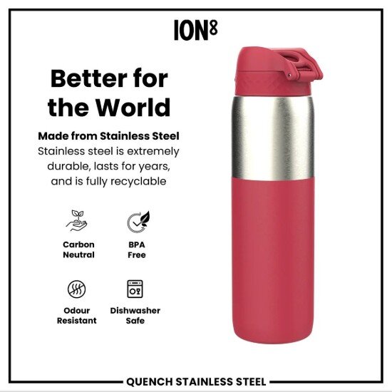 Ion8 Бутилка за вода неръждаема стомана 920 ml Viva Magenta -