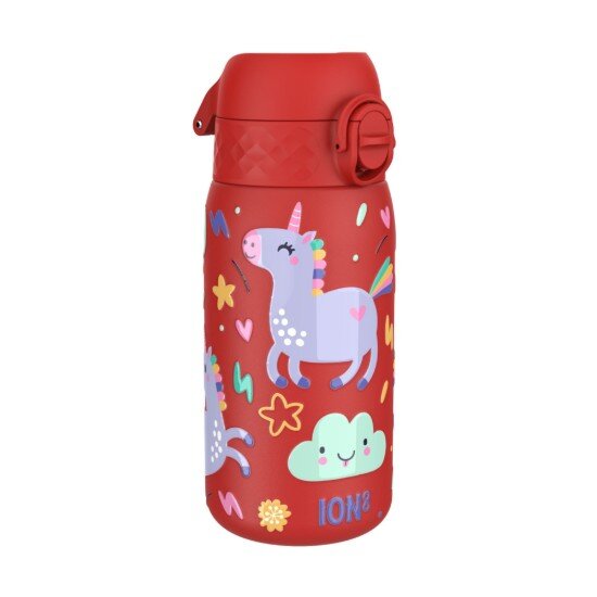 Ion8 Детска бутилка за вода неръждаема стомана 400 мл Red Unicorns - Io
