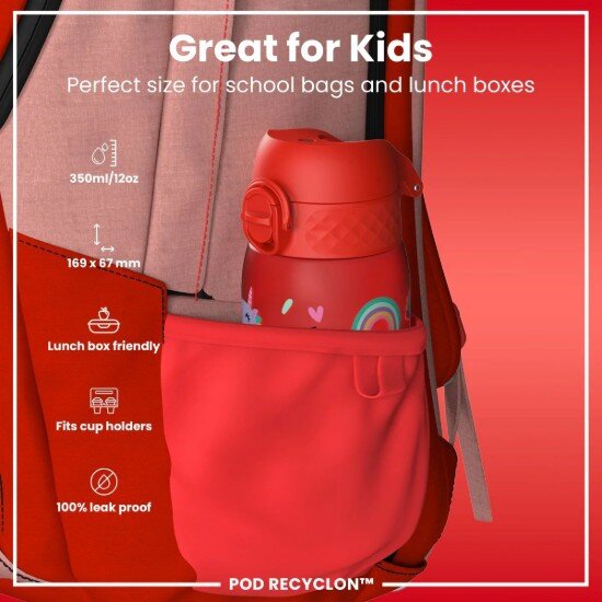 Ion8 Детска бутилка за вода recyclon 350 мл Red Unicorns -