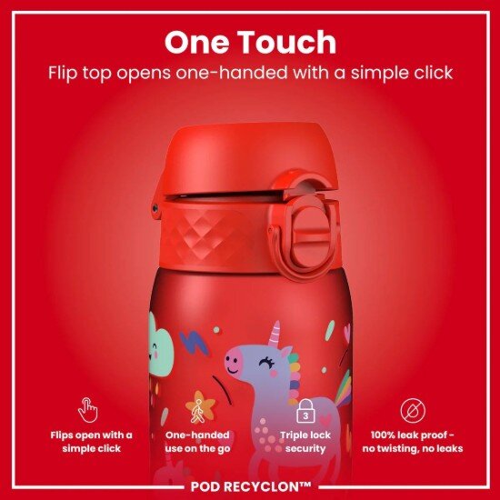 Ion8 Детска бутилка за вода recyclon 350 мл Red Unicorns -
