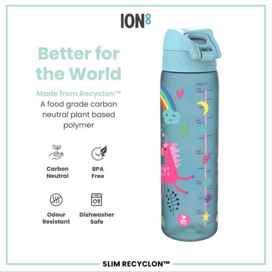Ion8 Детска бутилка за вода SLIM recyclon 500 мл Blue Unicorns -