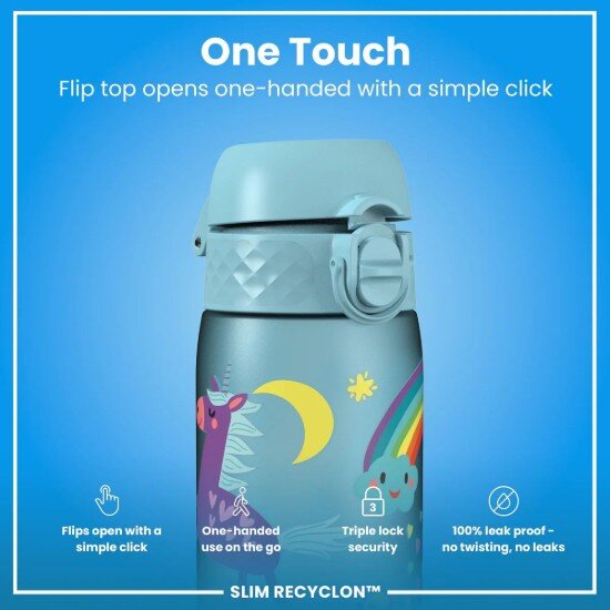 Ion8 Детска бутилка за вода SLIM recyclon 500 мл Blue Unicorns -